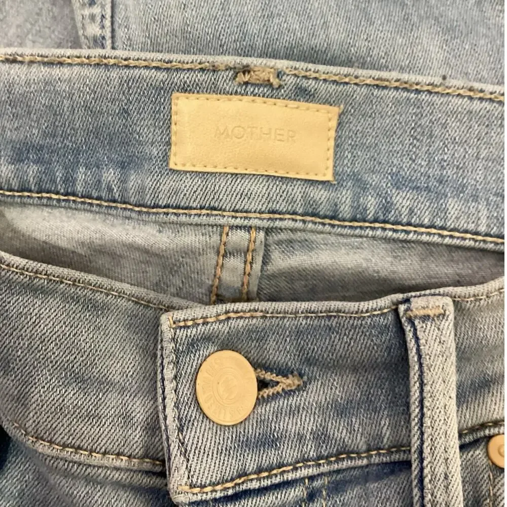 Mother Rider Ankle Fray Jeans Light‎ Wash Distressed High Rise Size 28